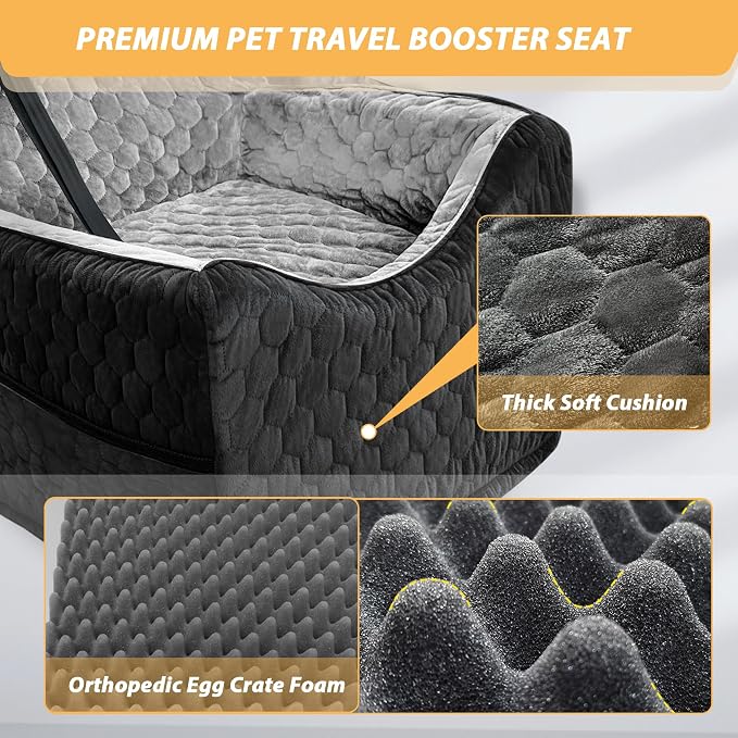 Dog Car Seat for Small/Medium Dogs, Memory Foam Dog Booster Seat, Travel Safety Per Car Seat with Washable Removable Cover, Storage Pockets, up to 35 lbs(BlackGray) - Image 4