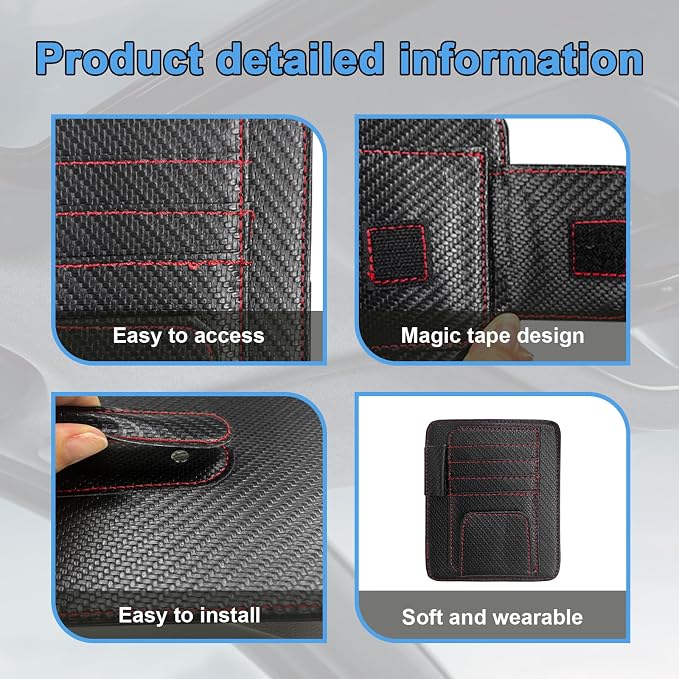 Augeny Car Sun Visor Organizer, Auto Visor Organizer and Storage, Registration and Document Holder, Vehicle Accessories for Sunglasses Document Card Pen Driver License (Carbon Fiber Red Line) - Image 3