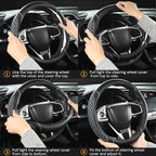 West Llama Customized Auto Car Steering Wheel Cover for Toyota Tacoma,4Runner,Tundra,Sequoia,15.5-16 inch(Diamond Quilted-Black+Gray-Large Size) - Image 6
