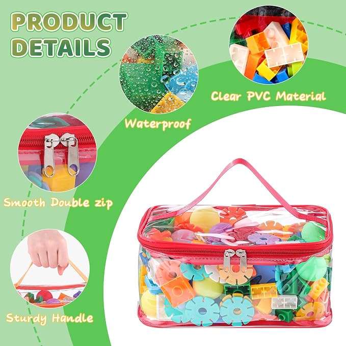 6 Pack Clear Toy Storage Bags, PVC Waterproof Toy Organizer, Colorful | Waterproof PVC, Transparent View, Reusable Zip Bags, Label Tags, for Blocks, Puzzles, Board Games, Travel and Home Storage - Image 3