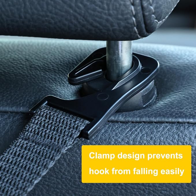 4-Pack Car Headrest Hooks, 40lb Load, Adjustable Car Hooks | Fits most headrest bars, Holds backpacks, umbrellas, water bottles, coats, purses, handbags, groceries, Black - Image 5