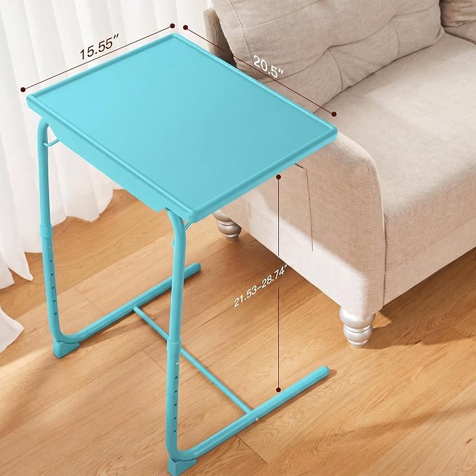 HUANUO Adjustable TV Tray Table - TV Dinner Tray with Cup Holder on Bed & Sofa, Comfortable Folding Table with 6 Height & 3 Tilt Angle Adjustments for Laptop (Azure) - Image 3