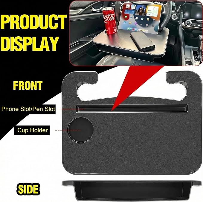 Steering Wheel Tray Car Desk Laptop Food Vehicle Travel | steering wheel car tray desk, multipurpose laptop and food table, fits most steering wheels, portable vehicle accessory - Image 3
