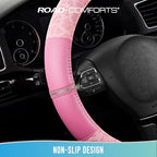 Road Comforts Leopard Steering Wheel Cover for Women, Cute Anti-Slip Microfiber Leather, Universal Fit 14.5-15 Inch Round Steering Wheel - Full Pink - Image 8