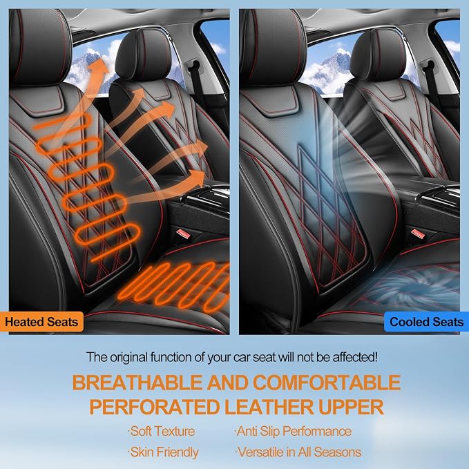 For Subaru Ascent 2019-2025 2026 Car Seat Covers, Front Pair, Redline | Luxury Full Coverage Leather Seat Protectors, Waterproof Breathable, Non-Slip, Easy to Install, Airbag Compatible, All-Season - Image 8