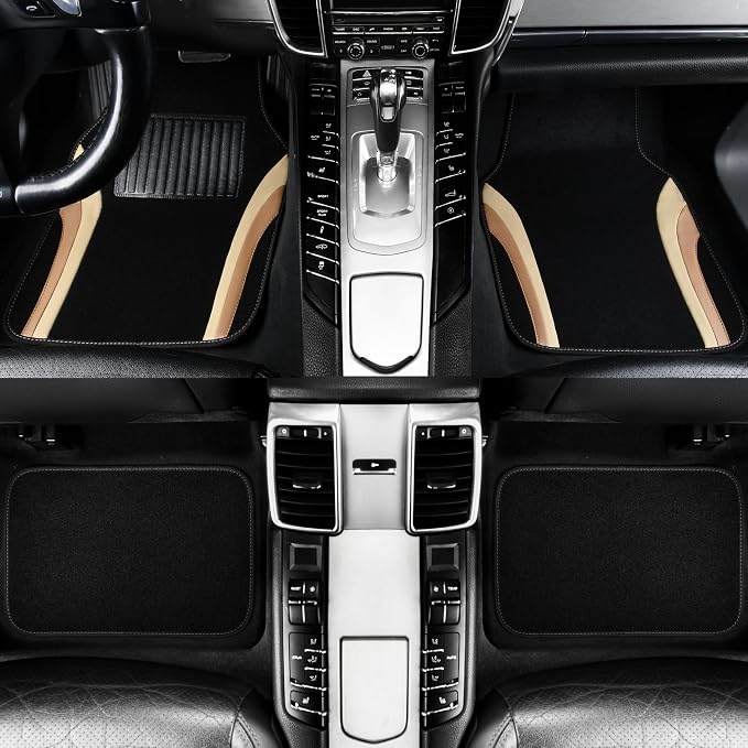 CAR PASS Beige Leather Car Floor Mats, Sporty Waterproof Car Carpet,Universal Automotive Floor Mats Fit for Sedans, Cars, Mid Trucks, Vans, SUV, Set of 4 (Black and Beige) - Image 2