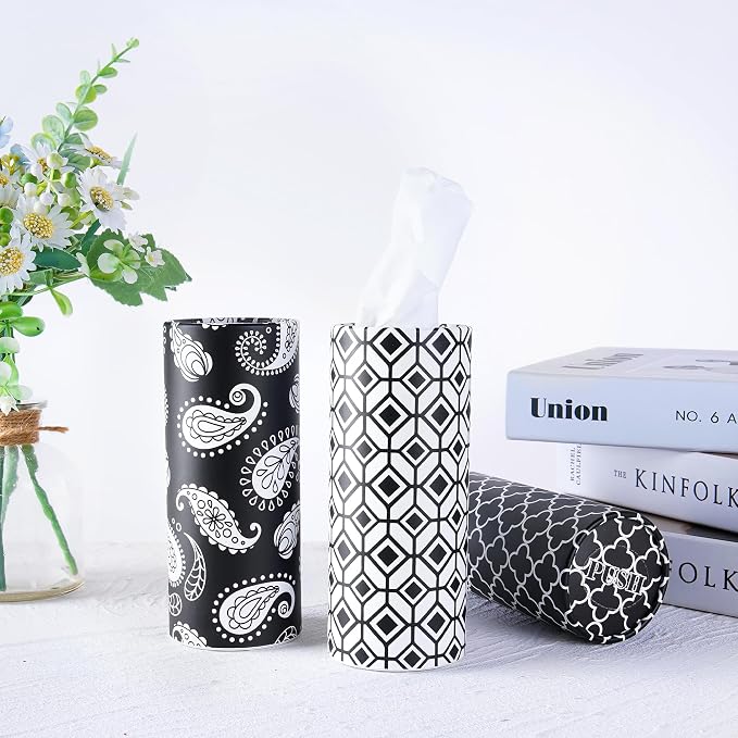 Geometric Car Tissues Cylinder, 8 Pack Black and White Round Tissue Box for Car Cup Holder, 2 Ply 50 Count Facial Tissues Tube for Console Travel, Modern Pattern Car Accessories - Image 7