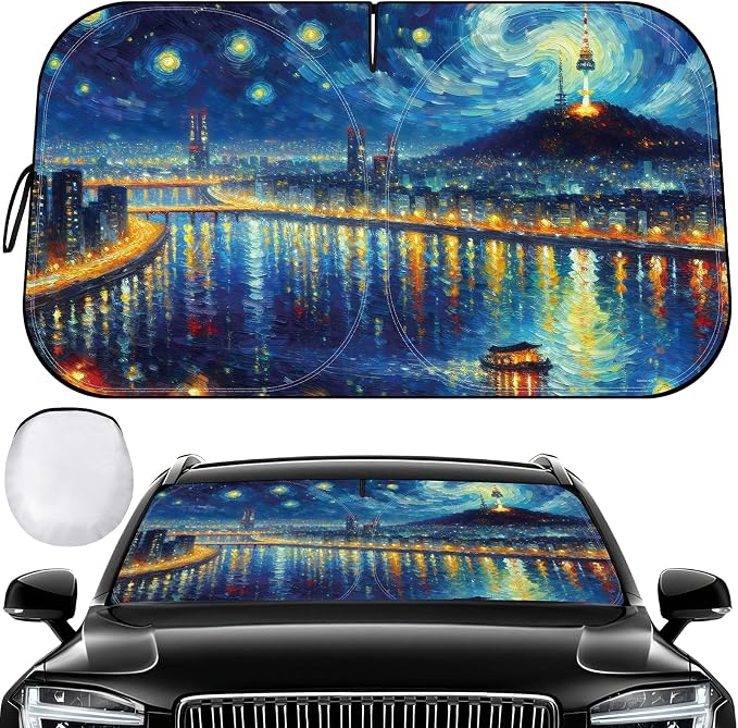 Car Windshield Sun Shade UV Reflector Foldable Front Window SUV | Blocks 98% UV Rays,Keep Interior Cool,Universal Fits Hatchback,Truck,MPV,Storage bag,57"L x 31.5"W,Car Summer Accessories by Pleneal