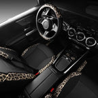 CAR PASS Leopard Print Faux Leather Car Seat Covers & Leopard Car Mats&Leopard Steering Wheel Cover Seat Belt Universal Car Accessories for SUV,Van,Saden,Truck Automobile Interior Sets(Gold Black) - Image 2