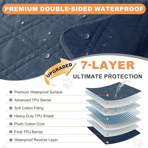 100% Waterproof Bed Cover Dog Blanket,Berlin Blue+Navy Blue 42"x50" | ,7-Layer Reversible Couch Covers for Dogs Met for Sofa Furniture Car Camping - Image 2