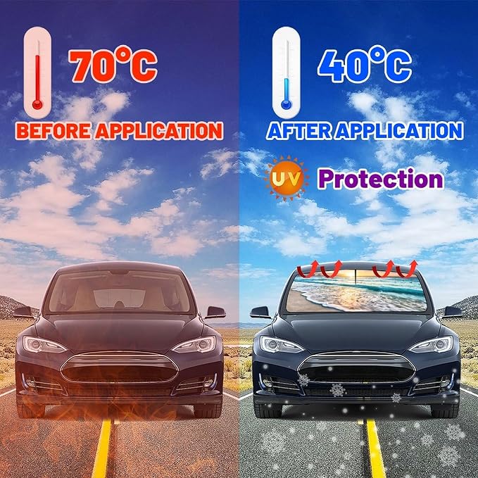 Socira Beach Sun Shade Car Windshield Umbrella Beach Sunshade Window Shades | Windshield Sun Shade Umbrella Beach Car Accessories Fits Most Trucks & SUVs 57'' x 30'' - Image 5