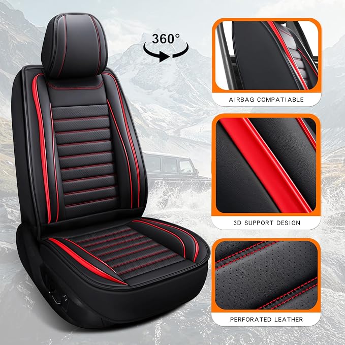 MINGBRON Leather Car Seat Covers Full Set, Universal Faux Leather Car Seat Covers 5 Seats, Automotive Seat Covers for Most Sedans SUVs Trucks, Front and Rear Seat Covers,Wine Red - Image 4