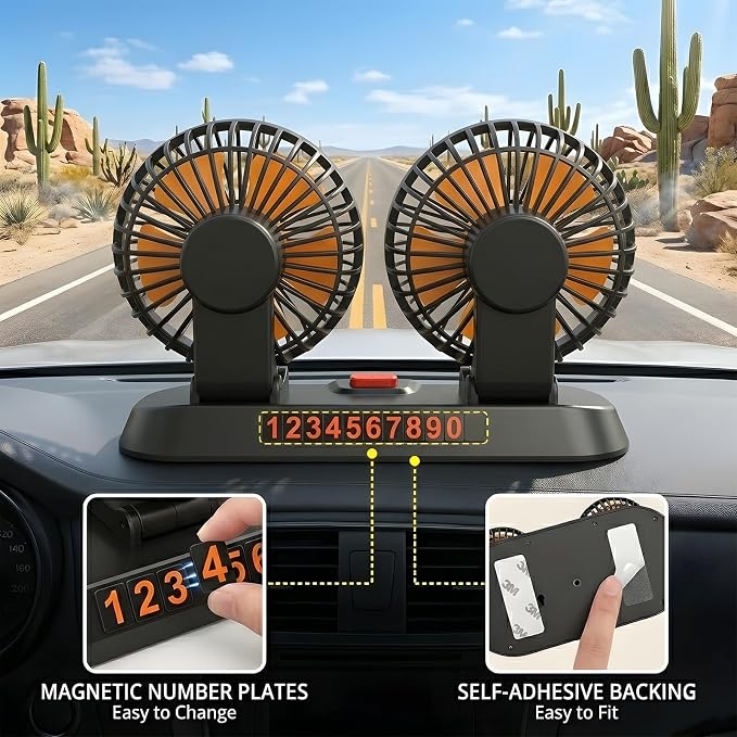 24V Dual Head Car Fan, Heavy Duty Truck Fan with 2 Speeds, 360° Rotatable Dashboard Air Circulator for Semi-Truck, Bus, RV, Excavator, Tractor, Cigarette Lighter Powered - Image 7