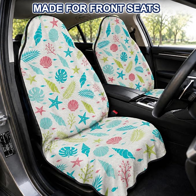 Car Seat Towel Cover 2 Pack for Front Seats, Sweat Absorbent Car Seat Protector with Non-Slip Backing, Waterproof Towel Car Seat Covers for Runners, Gym, Swimming, Beach, Coastal Seashell - Image 2
