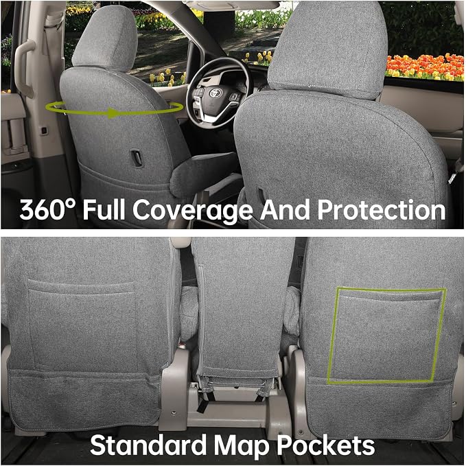 Sienna Car Seat Covers Custom Fit for 2011-2020 Toyota Sienna SE,LE,XLE,SE Premium,XLE Premium,8-Seater,Full Coverage,Airbag Compatible Polyester Auto Seat Protector (Full Set,Gray) - Image 6