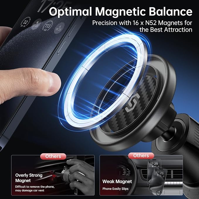 SYNCWIRE for MagSafe Car Mount, Flexible Rotation Magnetic Phone Holder for Car Vent, Hands Free Car Air Vent Phone Holder Clip Universal Compatible with iPhone 17 16 15 14 13 12 Pro Max Plus | 360° Rotation, Super Strong Magnets, Car Vent Phone Mount ... - Image 4