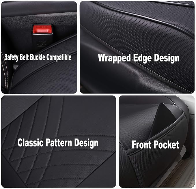 kingphenix Car Seat Cover, PU Leather Front Bottom Seat Protector | Front Bottom Seat Protector, Non-Slip Backing, Edge Coverage and Easy Installation for Sedans, SUVs, Trucks and Vans, Black - Image 2