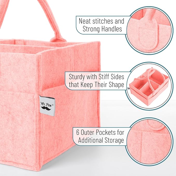 Mr. Pen- Baby Diaper Caddy Organizer, Pink | Nursery Storage Bin and Car Organizer for Diapers and Baby Wipes - Image 3