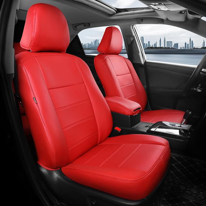 Custom Seat Covers for Toyota Camry 2012-2017, Red | Only Fit for Camry L/LE/XLE 2012-2017, Not for Hybrid, Full Coverage, Faux Leather, Protective, Scratch-resistant, Easy-clean by FEINEPRO