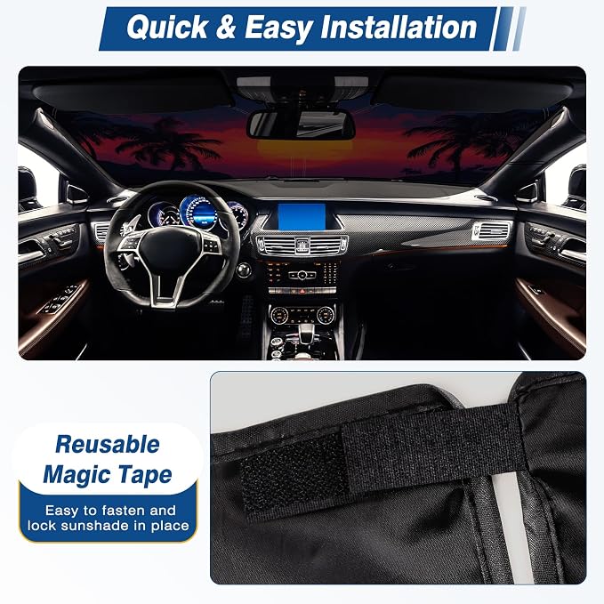 Car Windshield Sun Shade UV Reflector Foldable Front Window SUV | Blocks 98% UV Rays,Keep Interior Cool,Universal Fits Hatchback,Truck,MPV,Storage bag,57"L x 31.5"W,Car Summer Accessories - Image 5