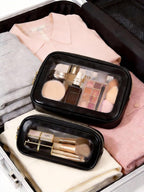 2Pcs Clear Makeup Bags Set, Clear Travel Makeup Brush Holder Leather Makeup Case Toiletry Bag with Zipper Portable Cosmetic Pouch Waterproof Makeup Brush Storage Bag Car Bag for Essentials - Image 7
