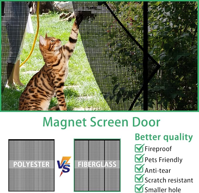 Magnetic Door Screen Fit Door Size 72 x 80 Inch, Sunmoxia Durable Reinforced Fiberglass Mesh Curtain, Heavy Duty Screen Door with Full Frame Hook & Loop for Sliding Doors,Patio - Image 2