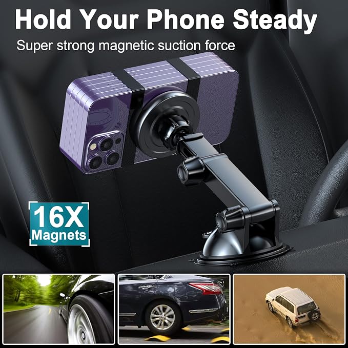 for MagSafe Car Mount Charger, Fast Charging 15W Wireless Magnetic Phone Holder [N55 Strong Magnets] Work for iPhone 17 16 15 14 Plus/Pro Max for Dashboard/Vent/Windshield Gary - Image 4