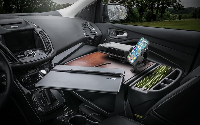 AutoExec AE-RMCD-PM-PS-21M Roadmaster Car Desk for Your Vehicle Workstation and Mobile Office, Mahogany with Phone Mount and Printer Stand | Vehicle Workstation, Mobile Office, Phone Mount, Printer Stand - Image 2