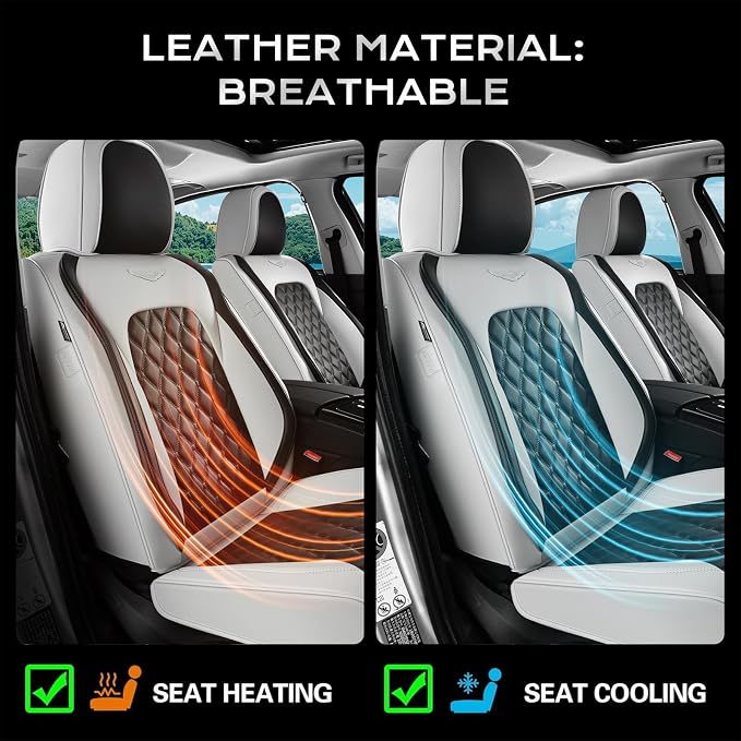 Coverado Car Seat Covers Front Seats, Luxury Stain-Resistant Waterproof Faux Leather Full Set with Rear Protectors, Elegant Easy-Clean Automotive Interior – WhiteBlack - Image 3