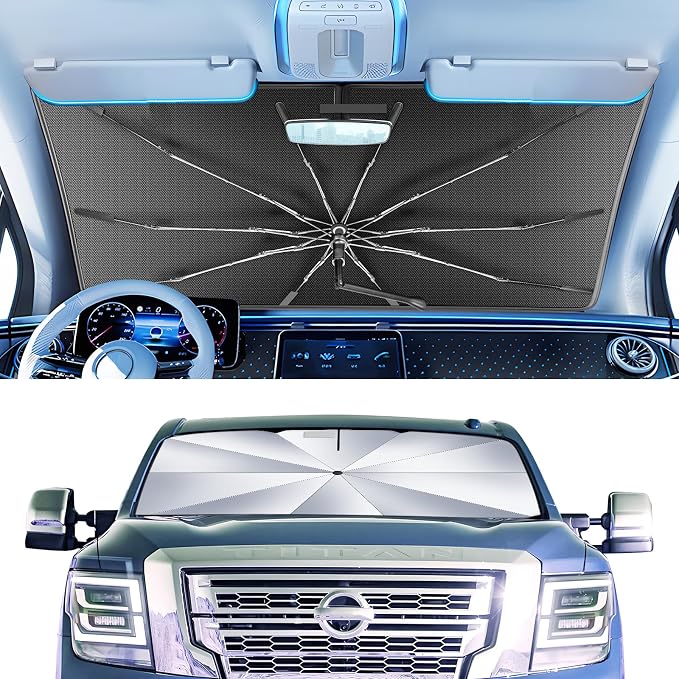 Portable for Nissan Titan 2020-2024 2025 Windshield Sunshade Umbrella with Carry Bag, 2 in1 Ice Crystal Durable Compact Shade Umbrella UPF50+ UV Front Window Heat Insulation Protection Outdoor Camping - Image 7