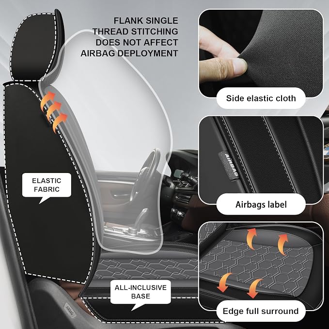 Car Seat Covers for Nissan Juke 2011-2017 Full Set Faux Leather | Waterproof Breathable Scratch Resistant 360° Wrap Airbag Compatible Easy Clean (5 Seats,Black & Grey) - Image 4