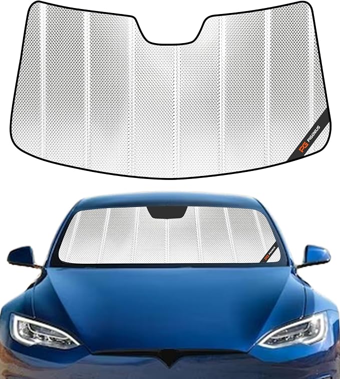 Pigenius Windshield Sun Shade for Tesla Model S 2012-2025. Reflective Aluminum Film Front Window Sunshade - BLAZBLOCK by Pigenius
