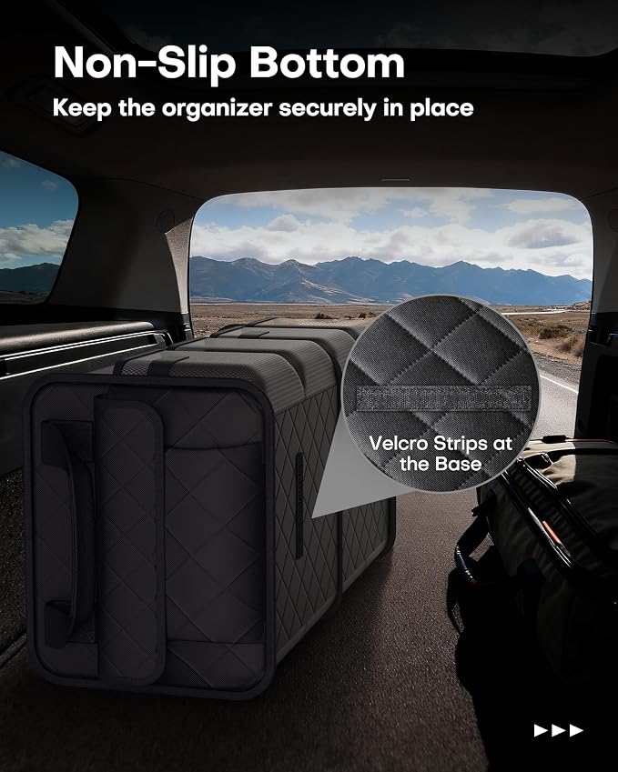 HOTOR Trunk Organizer for SUV – Foldable Car Organizers and Storage | 2 Compartments, Large Capacity Car Trunk Organizer Car Accessories for Truck Sedan, Black, 23.6" x 14.2" x 11.8" - Image 4