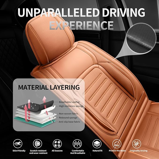 Fit Avalon Car Seat Covers for Toyota Avalon 2001-2021 2022 -Premium Leather, Waterproof，Breathable，All-Weather Seat Cushion Protecto & Airbag Compatible, Full Set Brown - Image 2