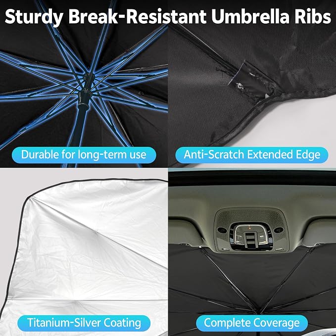 [2026 Upgrade] Windshield Sun Shade Umbrella, Foldable Car Front Window Sunshade with Titanium Coating, UV Rays Blocker & Heat Shield, Keep Vehicle Cool for Car SUV Truck RV Camper Sedan (51in x 31in) - Image 5