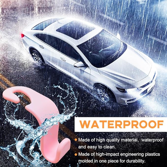 povtii 4PCS Car Seat Headrest Hook, Auto Back Seat Hanging Storage Organizer, Vehicle Seatback Hanger Holder for Purse Handbag Coat Umbrella, Universal Interior Car Accessories (Light Pink) - Image 4