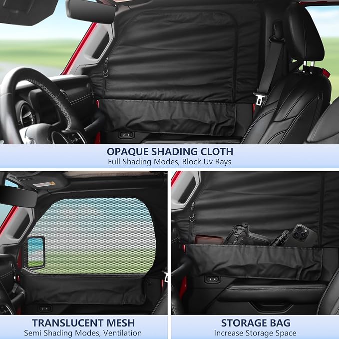 sukemichi Side Car Window Sunshades for Jeep Wrangler JK JL Gladiator JT Accessories, 2 Pcs Front Window Sun Shade Privacy Full Covers/Half Shade for Jeep Wrangler, Window Curtains for Baby Protection - Image 7