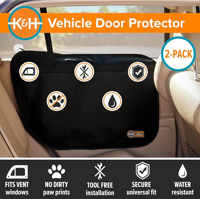 K&H Pet Products Car Door Protector for Dogs, Waterproof Interior Pet Car Door Protector from Dog Scratching, Stay Put Cover Design, Fits Most Vehicles, Washable - 27 x 19in Black 2 Count (Pack of 6) - Image 2