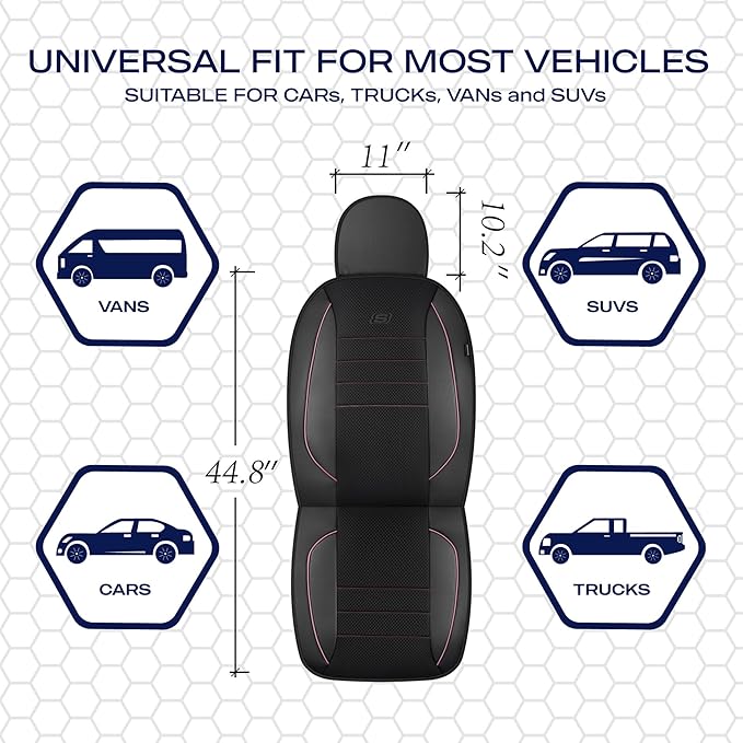 Skechers Air-Cooled Memory Foam Seat Covers,Mesh Thick Car Seat Covers,Piping Leather Car Seat Covers Front Seats,Airbag Compatible,Automotive Comfort Universal FitMost Cars,Vans,Truck,SUV,Pink - Image 5