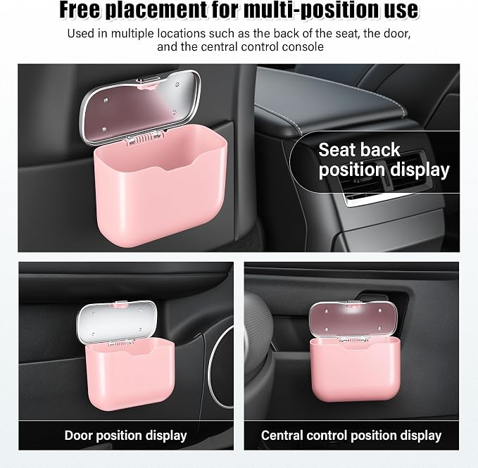 UYYE Car Trash Can, Car Garbage Bin with Lid & Handle - Leak-Proof Mini Trash Can for Car, Truck, SUV - Essential Car Accessories for Organization (Pink) - Image 4