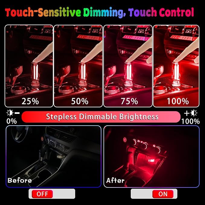 4 PCS USB Touch Dimmable Retro Glass Bottle Car Night Light | Portable design, 4 Red, fits car interior, bedroom, hallway, indoor outdoor decor - Image 5