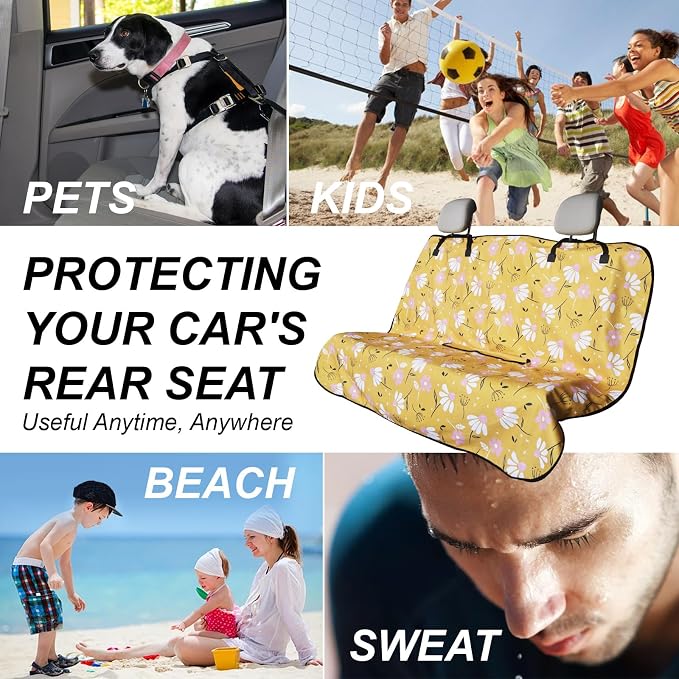 Sweat Towel Car Seat Cover Protector Front Seats for Gym Workout, Running, Swimming, Beach and Hiking, Waterproof Universal Seat Cover for Car, Trucks, Van & SUV (1, Chamomile, Rear Seat) - Image 4