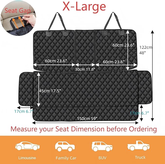 ANOSOSPECIAL Dog Car Seat Cover for Back Seat, Waterproof X Large Rear Seat Protector for Pet Auto SUV Truck (XL, Black) - Image 2