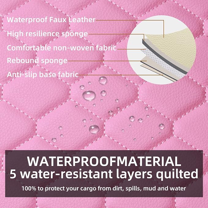 Elantrip Pink Leather Car Seat Covers Front 2PC Waterproof for Women | Cute pink diamond-quilted faux leather — waterproof, easy-clean, designed for her - Image 2