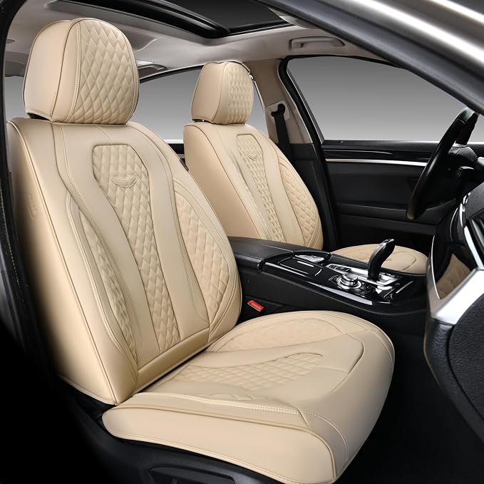 Coverado Automotive Seat Covers, Car Seat Covers Full Set, Beige Car Seat Cover, Car Seat Cushion Waterproof, Front Seats Back Seat Covers, Car Seat Protector Universal Fit Most Cars - Image 2