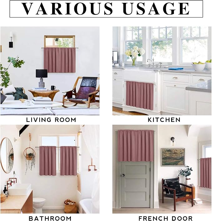 RYB HOME Short Dusty Pink Blackout Curtains for Small Bedroom Window Cafe | Thermal Insulating, UV Blocking, Privacy Protection, Drapes/Tiers for Basement Garage Bathroom, W42 x L36, 2 Panels - Image 7