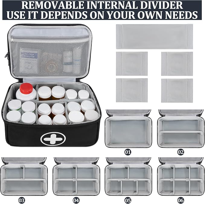 Medicine Storage Bag, 2 Layer Pill Bottle Organizer Storage Bag Empty | Lockable Medical Travel Bag with Adjustable Divider, Suitable for Pills, Vitamins, Fish Oil, Medical Supplies - Image 5