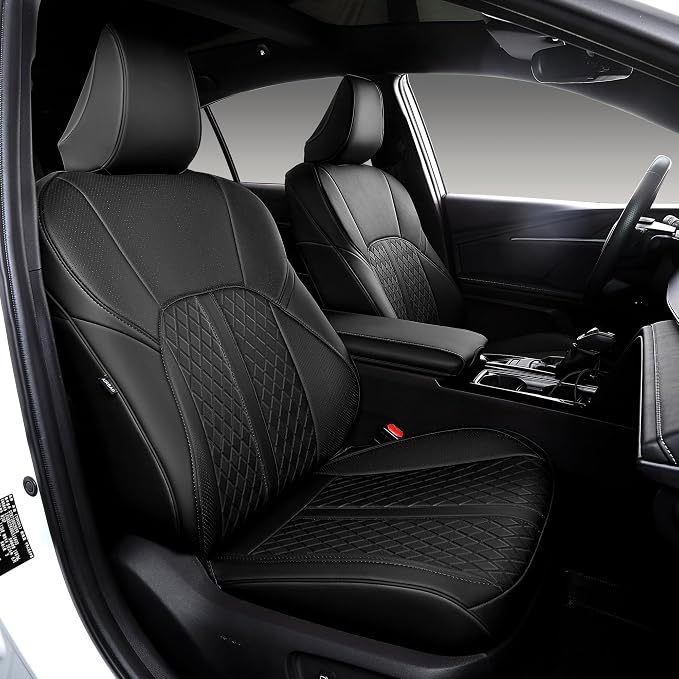 Custom Fit Camry Seat Covers for 2025 2026 Toyota Camry LE SE - Black | Waterproof Faux Leather Full Coverage, Car Seat Protectors Full Set with Armrest Covers, Airbag Compatible by Ourplot