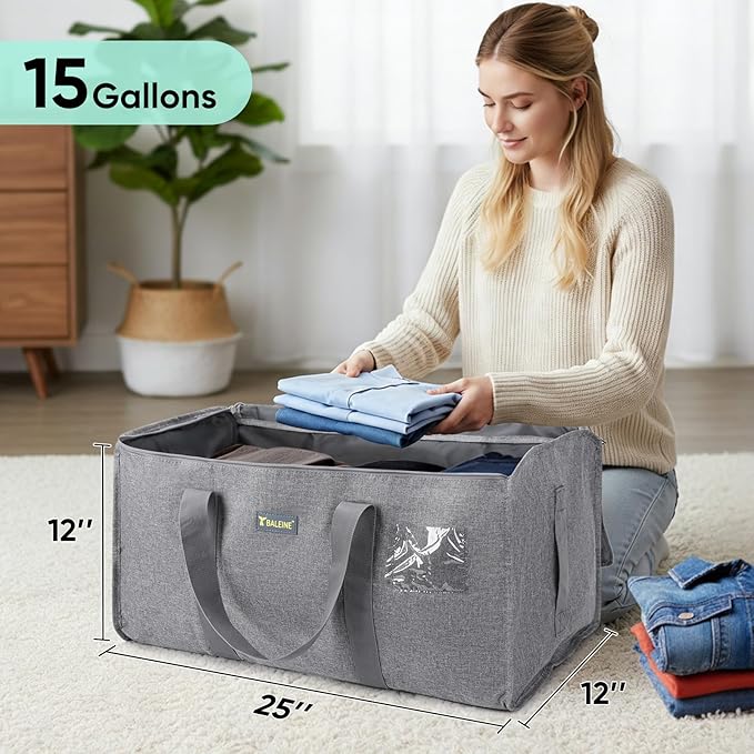 BALEINE Extra Large Storage Tote with Zippers & Carrying Handles, Heavy-Duty Oxford Fabric Moving Bags for Laundry, Space Saving, Storage,2-Pack, Winter Gray - Image 6