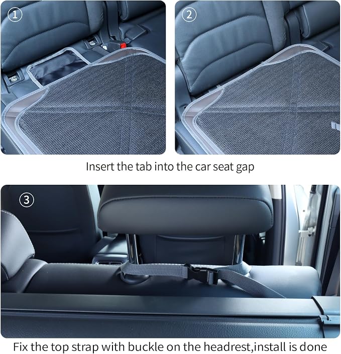 Viaviat Car Seat Protector Leather Waterproof Child Safety Seat Protector Cover with Thick Pad and 2 Large Pockets Durable Kick Mat for All Auto Seat (Brown) - Image 7